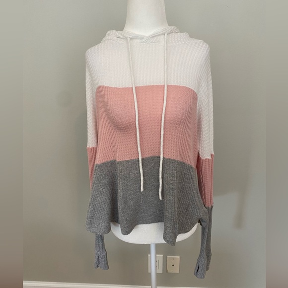 PINK LILY Tri-Color Hooded Pullover - Picture 2 of 6